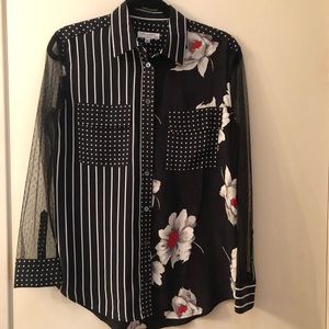 Black, white and red floral Equipment button up